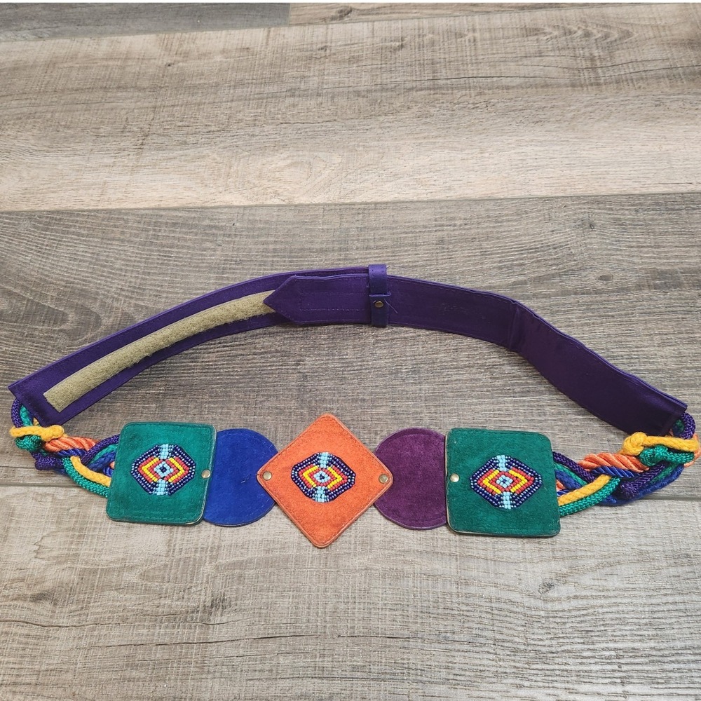 Unbranded Braided Beaded Suede Belt Women Medium Multicolor Good Boho Wide